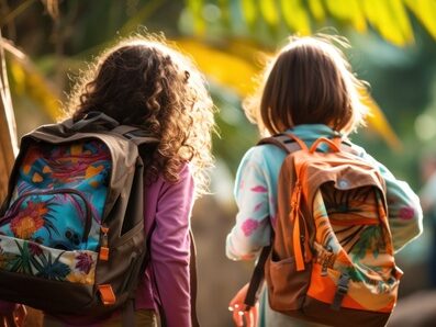 kids holding backpacks