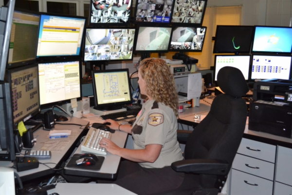 Sheriff's office dispatcher at work