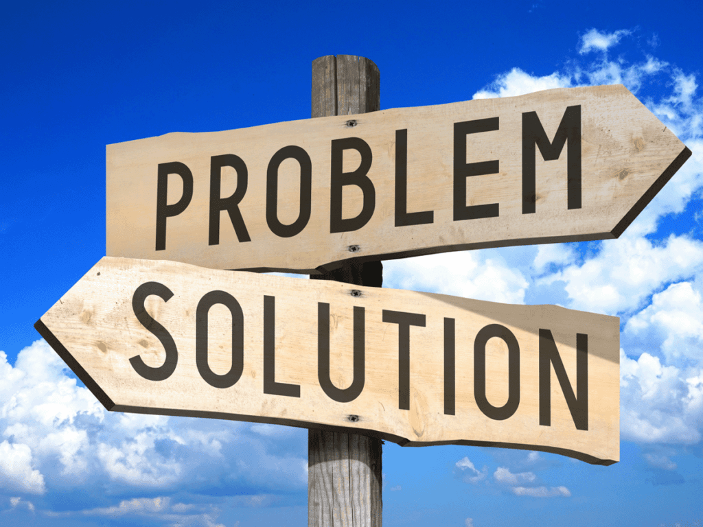 Sign with problem and solution arrows