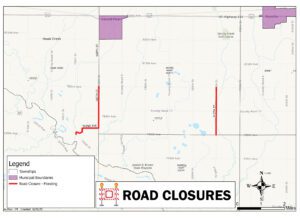 Two county roads closed shown on map