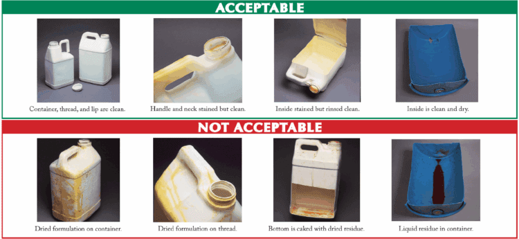 Comparison of dirty and clean pesticide containers.