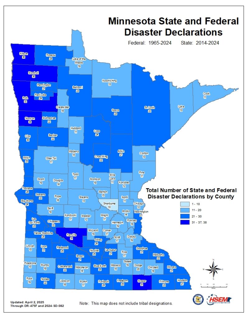 MN State and Federal Disaster Declarations Map