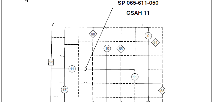 Map showing bridge #65576 location on CSAH 11 in Renville County, Minnesota