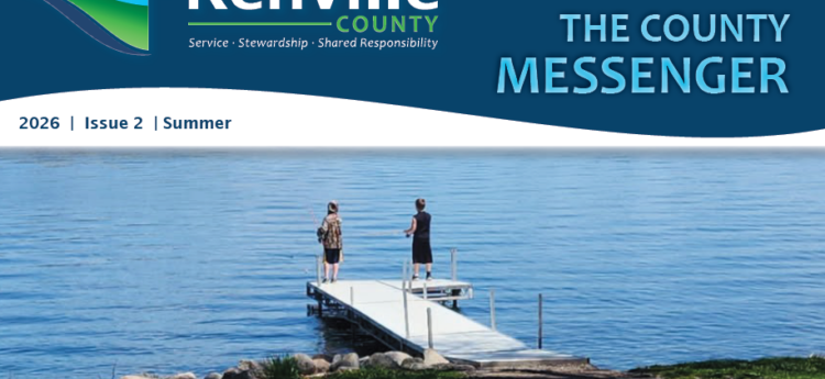 Newsletter header showing two boys fishing on a dock
